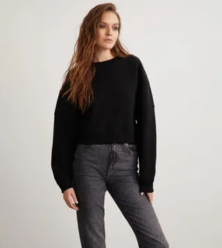 NEREA Solid Cropped Sweatshirt