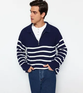Striped Collared Long Sleeves Sweater