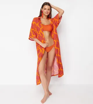 Ethnic Patterned Midi Beach Kimono
