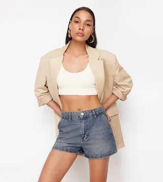 Washed High Waist Denim Shorts