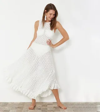 Crew Neck Openwork Beach Dress