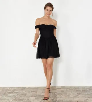 Off Shoulder Mini Tulle Dress