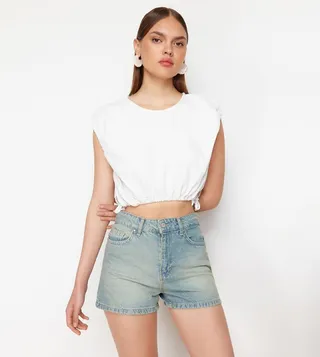 Faded High Waist Denim Shorts