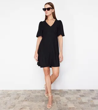 Solid Short Sleeves Mini Dress