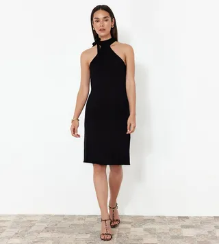 Stone Detail Halterneck Midi Dress