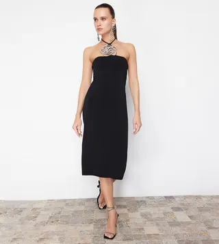 Stone Accessories Detail Midi Dress