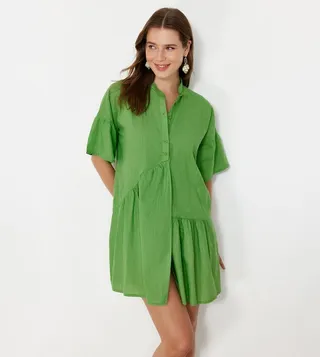 Short Sleeves Ruffle Mini Beach Dress