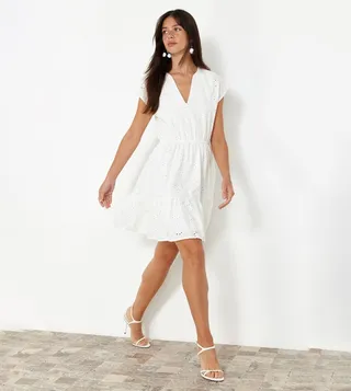 Embroidered V-Neck Mini Dress