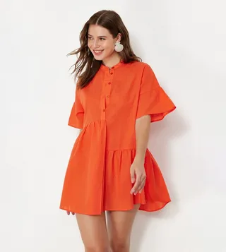Short Sleeves Ruffle Mini Beach Dress