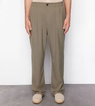 Solid Elastic Waist Baggy Trousers