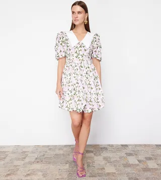 Printed Short Sleeves Mini Dress