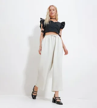 Drawstring Waist Wide Leg Trousers