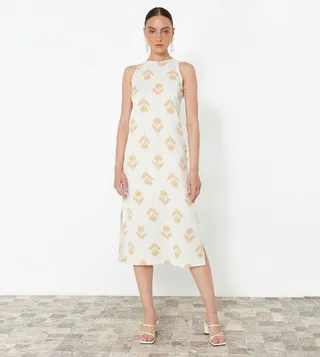 Printed Crew Neck Midi Dress