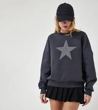Star Embellished Oversized Sweatshirt