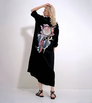 Back-Print Shirt Midi Dress