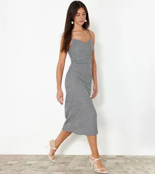 Checkered Strappy Midi Dress
