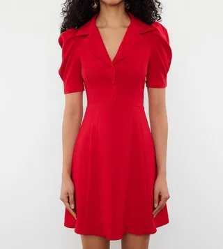 Solid Short Sleeves A-Line Mini Dress