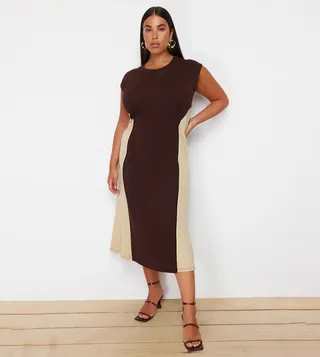 Plus Color Block Knitted A-Line Dress