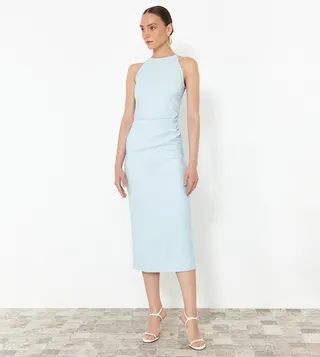 Solid Halterneck Midi Dress