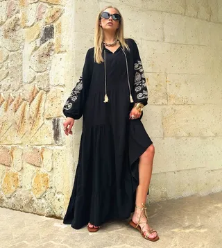 Embroidered Long Sleeves Maxi Dress