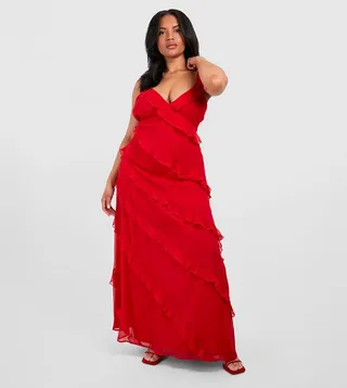 Floral Chiffon Ruffle Maxi Dress