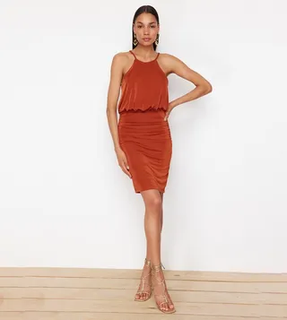Draped Shiny Surface Soft Mini Dress