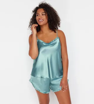 Ruffle Detail Satin Shorty Pyjama Set