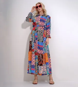 Printed Long Sleeves Maxi Dress