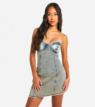 Hem Corset Style Denim Mini Dress