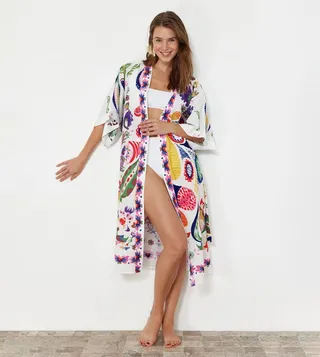 Patterned Flared Sleeves Beach Kimono
