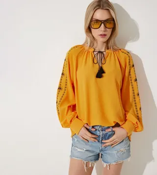 Embroidered Oversized Linen Top