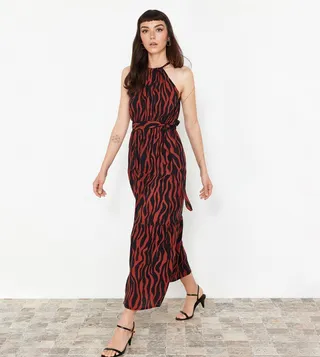 Floral Print Shift Halterneck Maxi Dress