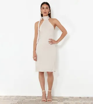 Stone Detail Halterneck Midi Dress