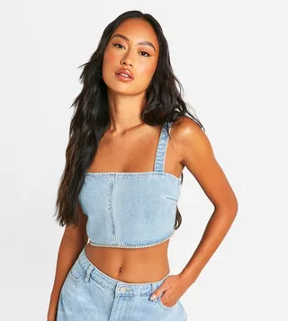 Diamante Trim Denim Crop Top