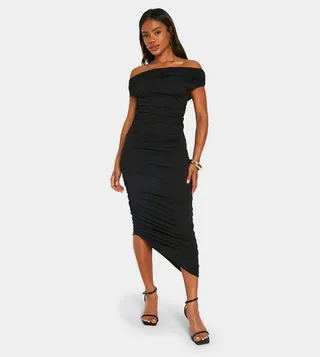 Ruched Asymmetric Midaxi Dress
