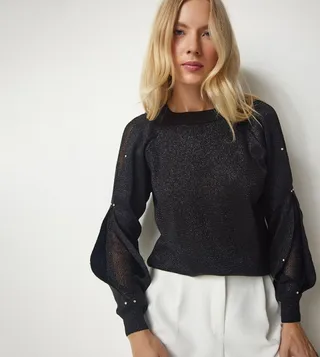 Transparent Sleeves Glitter Top