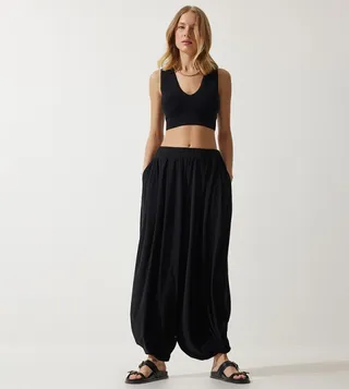 Pleated Elastic Waist Modal Shalwar Pants