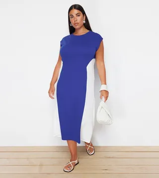 Plus Color Block Knitted A-Line Dress