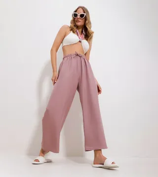 Drawstring Waist Wide Leg Trousers