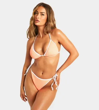 Contrast Binding Tie Side Bikini Bottom