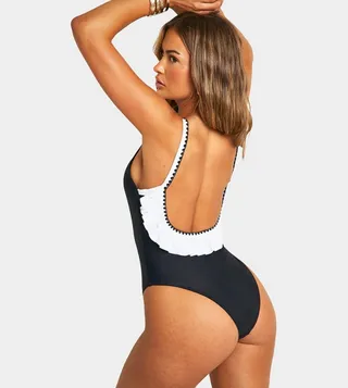 Blanket Stitch Ruffle Low Back Swimsuit