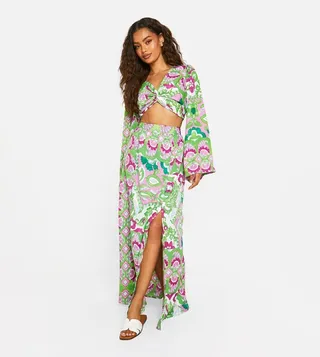 Printed Split Front Maxi Skirt