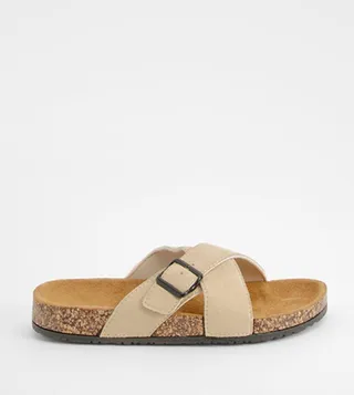Crossover Strap Footbed Slider Sandals
