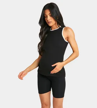 Contrast Binding Crew Neck Maternity Top