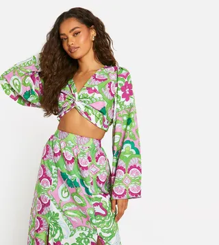 Printed Twist Front Crop Top