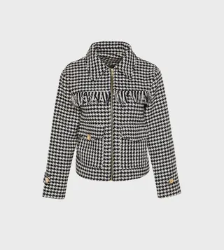 Houndstooth Patterned Long Sleeves Jacket