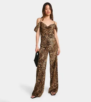 Tall Leopard Cowl Front Wide Leg Jumpsuit