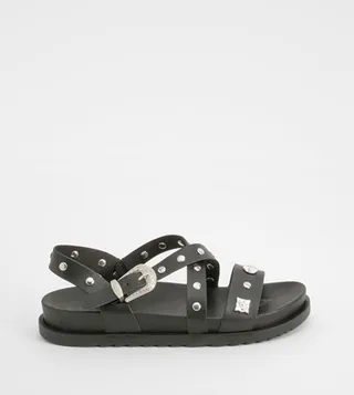 Western Studded Footbed Flat Sandals