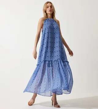 Printed Halterneck Chiffon Maxi Dress