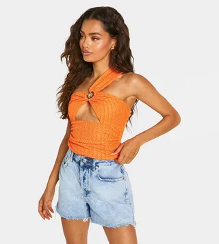 Textured Cut-Out Detail Trim Top